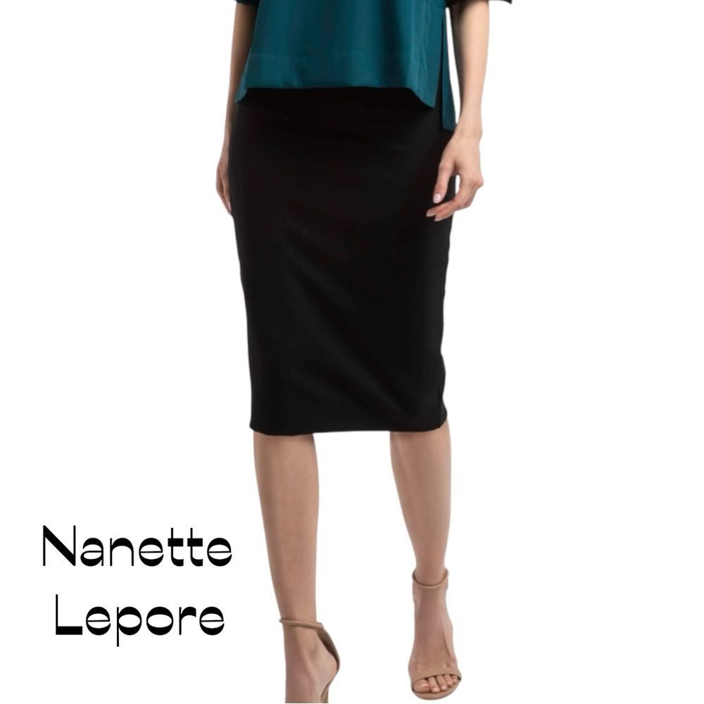 Nanette Lepore Black Stripe Wool Pencil Skirt NWOT Size 6
